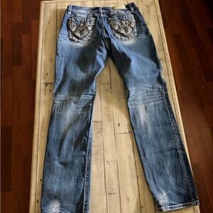 Miss Me Women's Straight Leg Blue Embellished Back Pocket Jeans